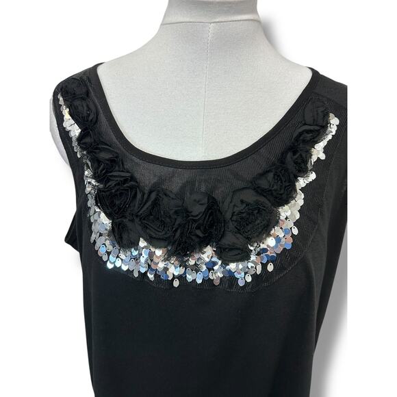 Pink Collection Women’s Sleeveless Tank with Satin and Sequin, Black, size 1X - Picture 2 of 8